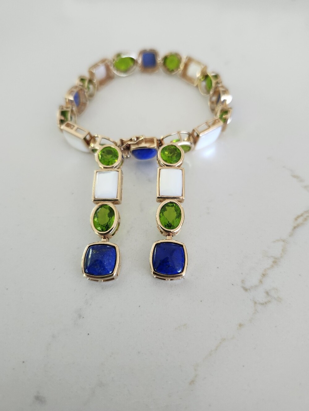 Technibond Vintage 14K Gold Clad 925 Silver Mult-stone Bracelet & Earring Set